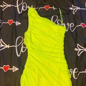 Ruched Fashion Nova Neon green midi dress
